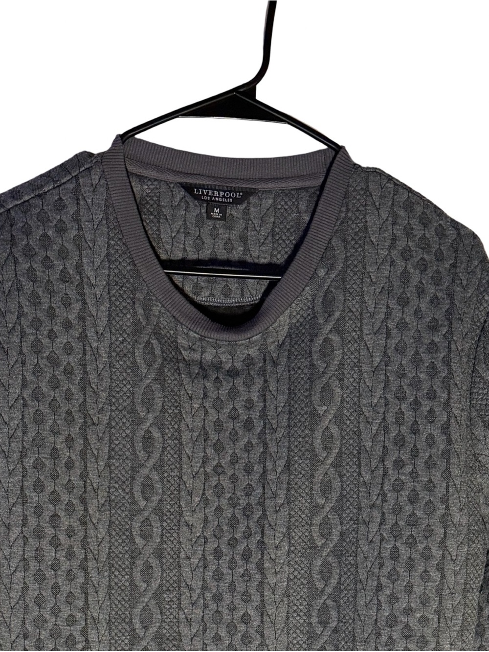 Liverpool Men's Charcoal Garment Cable-Knit Crewneck Sweater - Picture 3 of 6